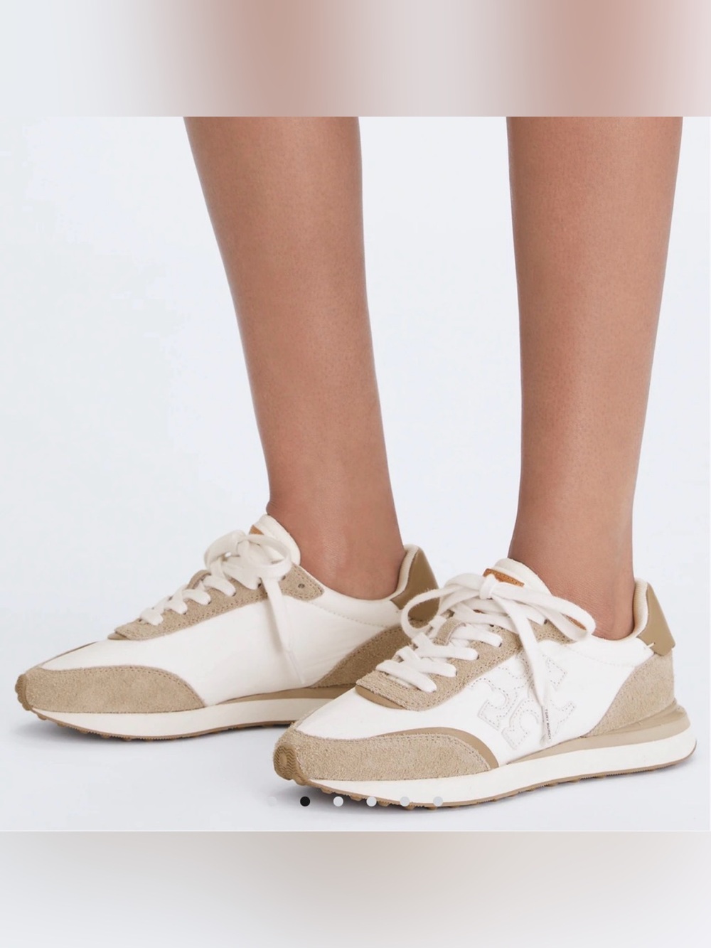 Tory Burch Destiny Trainer Sneakers Size 7M Pink Beige White Retro Runner